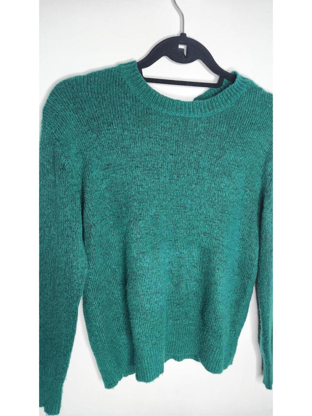 Halogen Sweater Womens XS Teal Green Back Bow Tie Crewneck Knit Pullover Ribbed - Picture 2 of 6